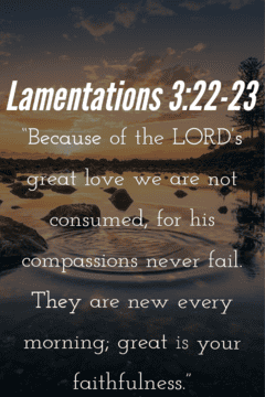 Because of the Lord’s faithful love we do not perish, for His mercies never end.